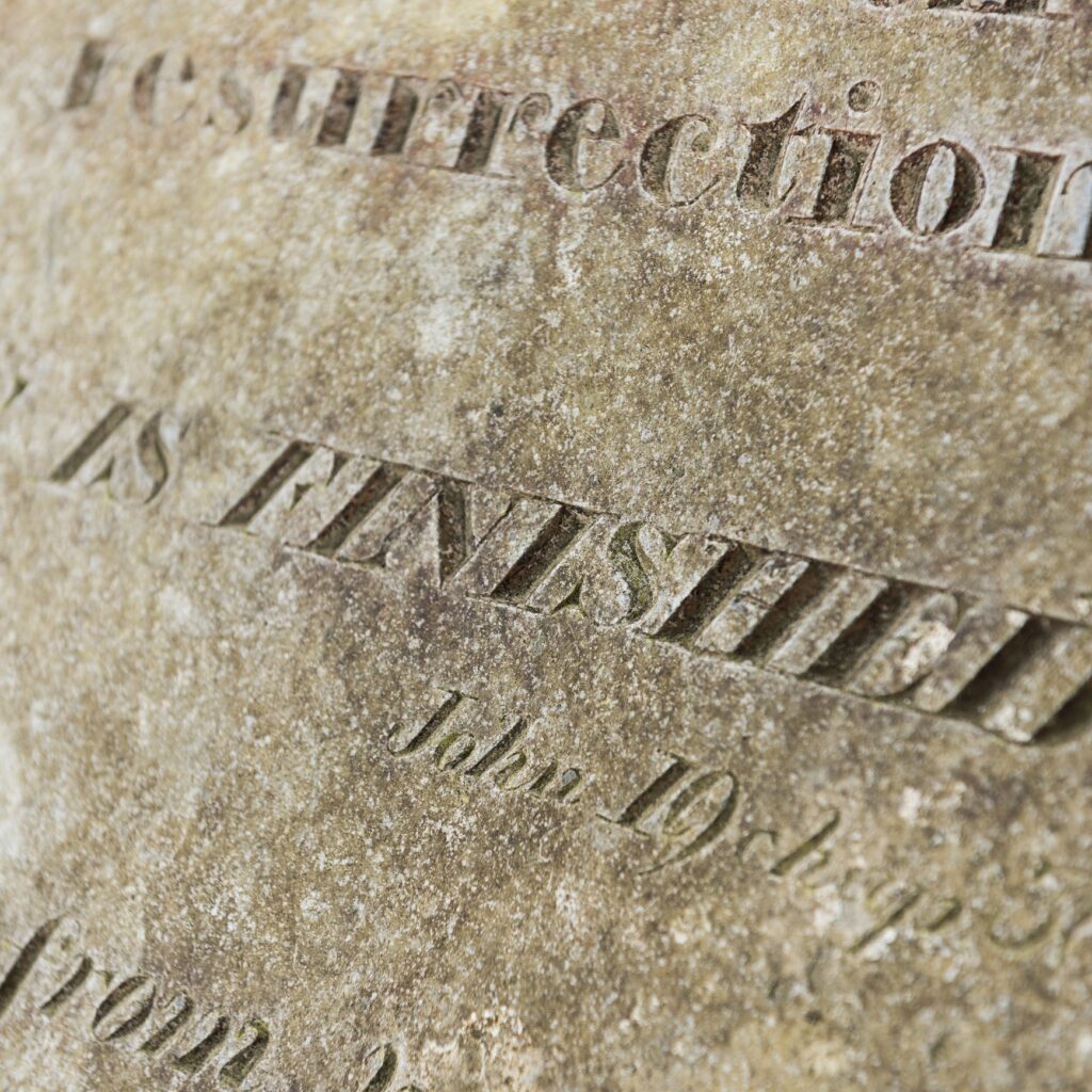 Tomestone Lettering shallow depth of field, bokeh, old english, carved tombstone, carved ...